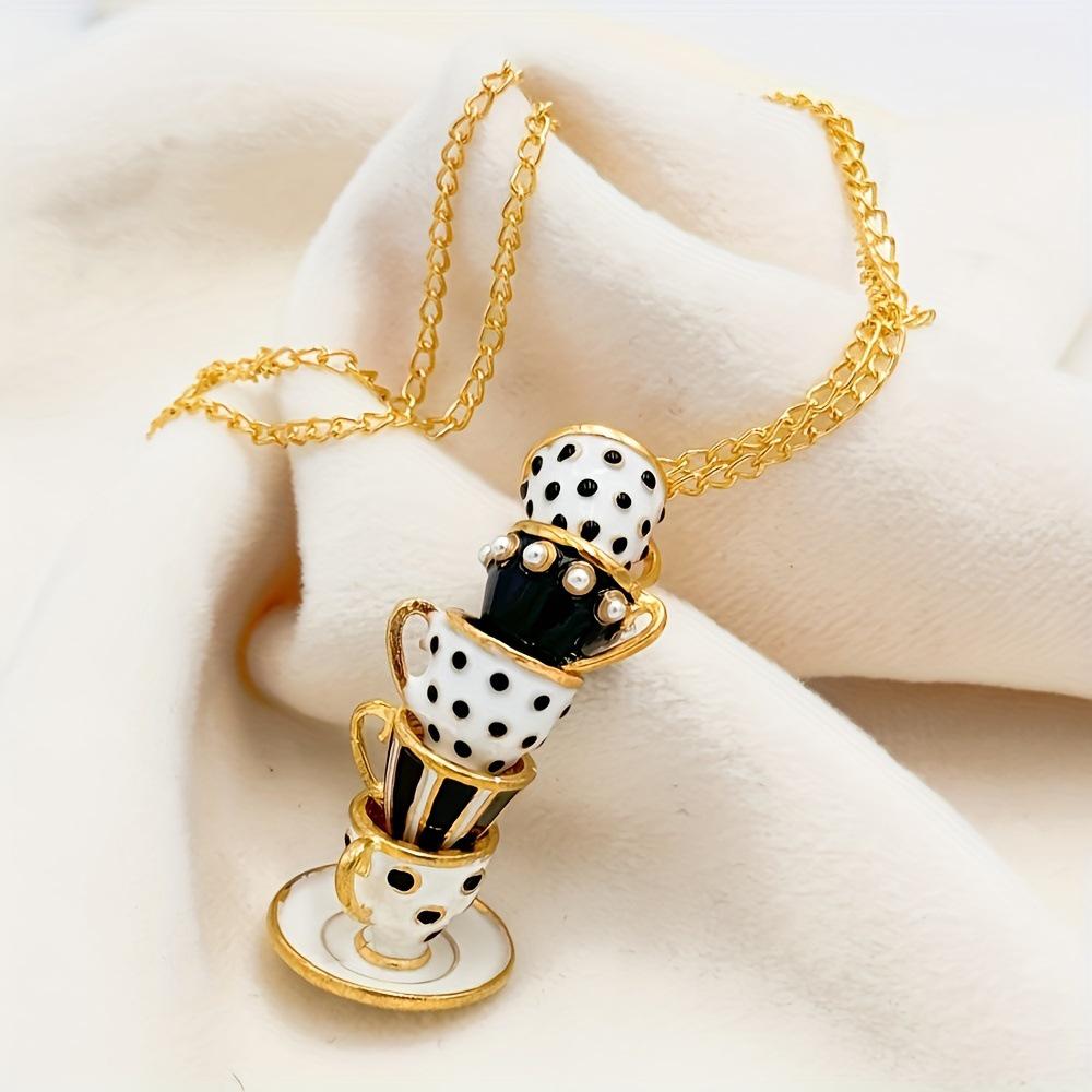 Retro Drip Glaze Enamel Teacup Pendant Long Necklace