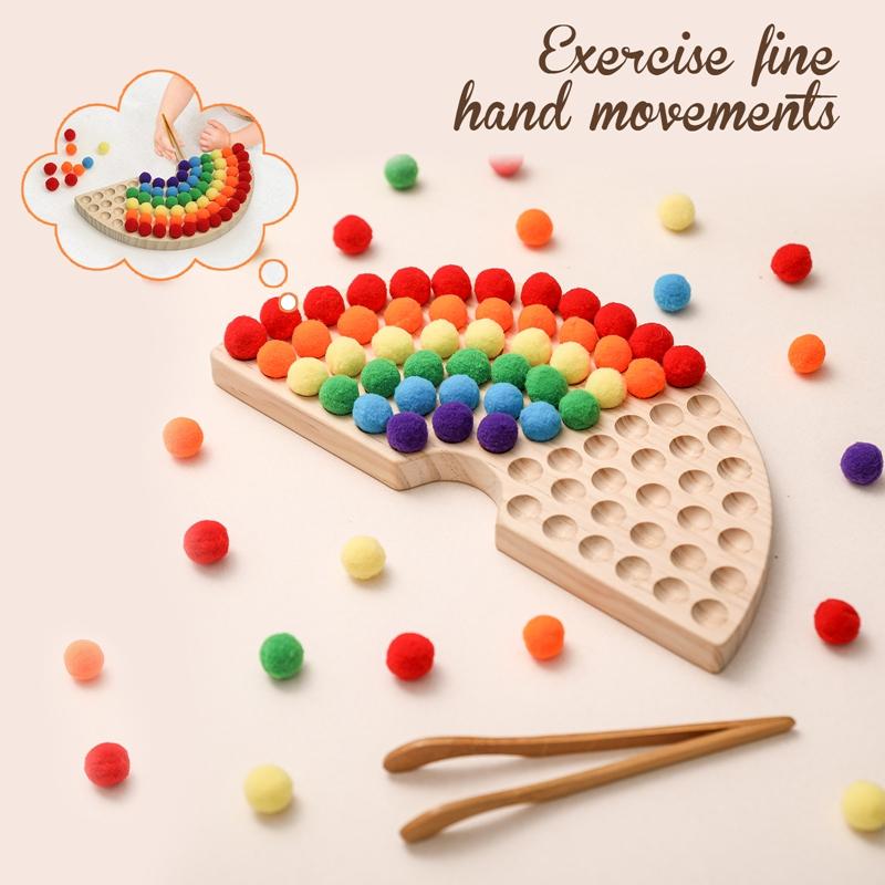 Montessori Toys Rainbow Board Clamp Ball Toy Wooden Baby Toy Hand and Foot Coordination Toy Baby Tolor Recognition Toy Gift