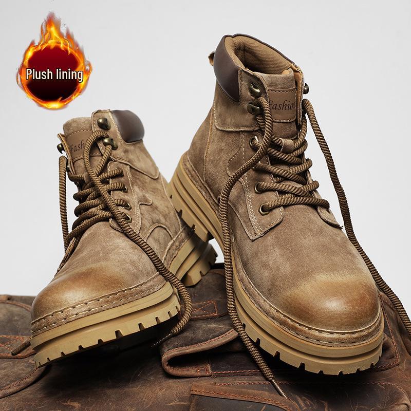 

Чоловічі осінньо-зимові легкі дихаючі робочі черевики високі жовті зі свинячої шкіри в британському стилі 43