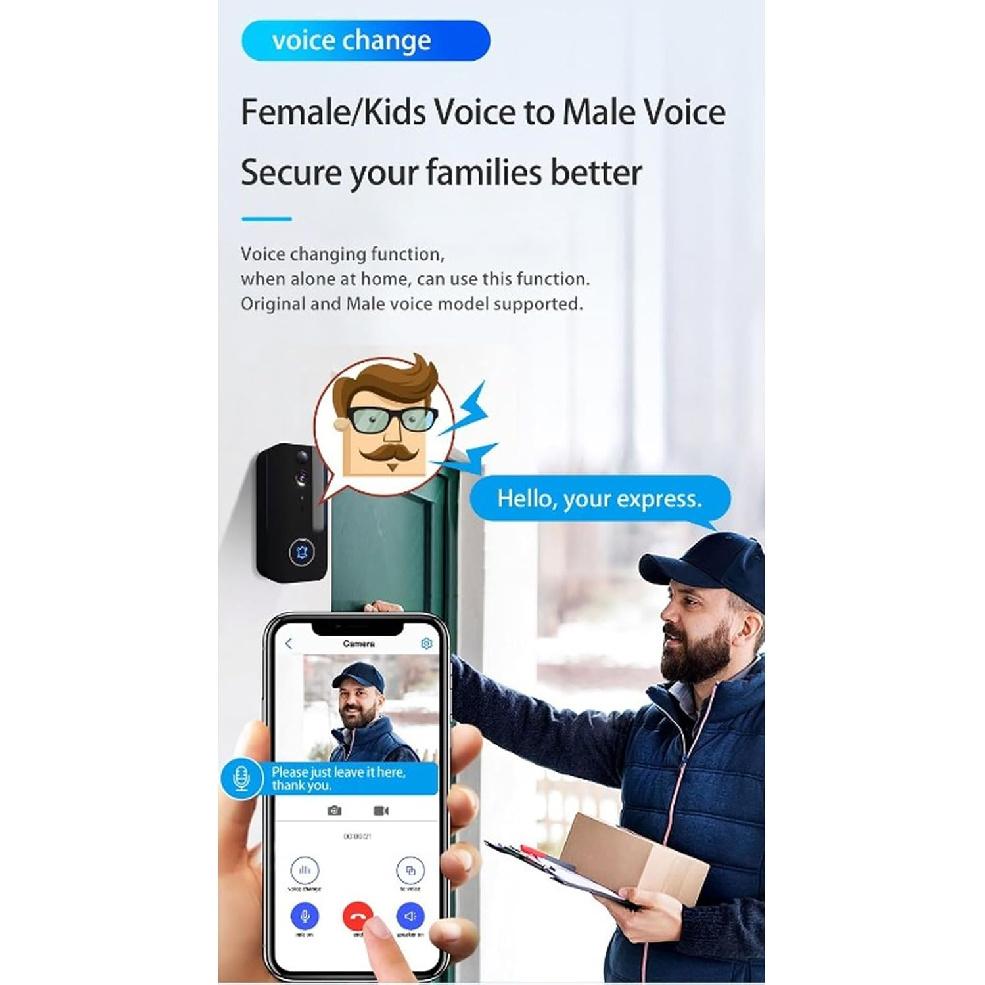 1080P Video Doorbell Camera, Video Doorbell, 2 Way Talk, Night Vision, Voice Conversion, Noise Reduction, Indoor Outdoor Surveillance