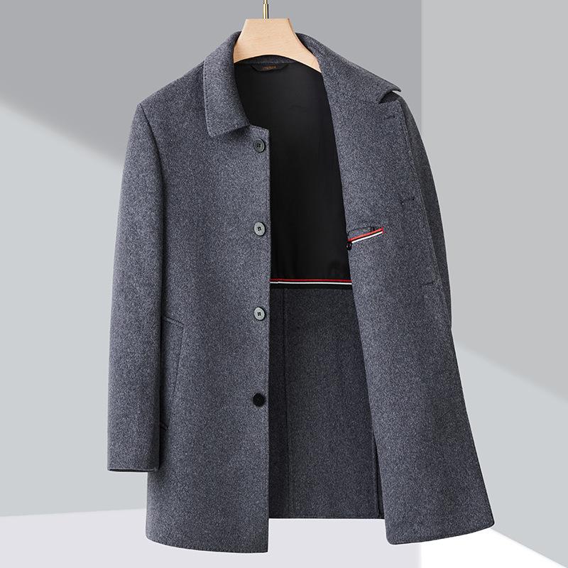 Double-sided Cashmere Coat for Men, Middle-aged Autumn and Winter Woolen Woolen Coat, Mid-length Lapel Daddy Windbreaker