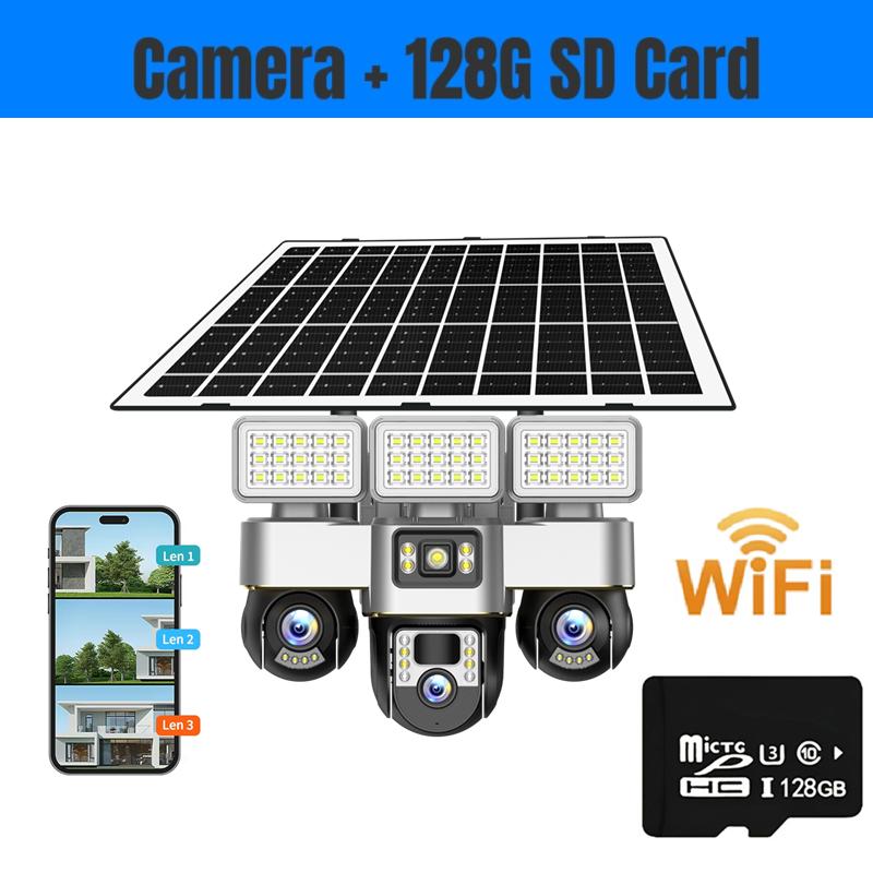 2-in-1 Solar Light & Camera – 3 Screens, 16000mAh, Wireless WiFi CCTV IP Camera, Night Vision Outdoor Surveillance