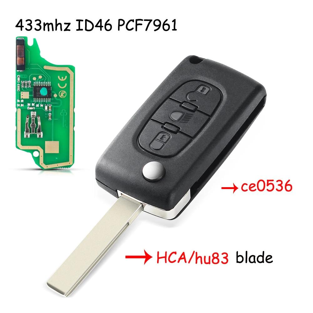 KEYYOU For Citroen C5 X7 C2 C3 C4 Grand Picasso Berlingo C6 C8 3 Buttons light Remote Car Key VA2/HCA 433Mhz ID46 CE0523 Ce0536