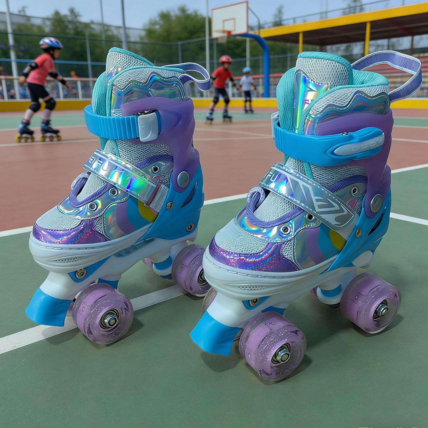 Children s Beginner Roller Skates, Ages 3-12, Four-Wheel Double Row with Flashing Wheels for Boys and Girls Purple S (31-34) Flashing