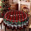 Runde Tischdecke mit Weihnachtsmotiv, Rot und Schwarz kariert, Schneemann/Weihnachtsbaum-Druck, Tischdekoration
