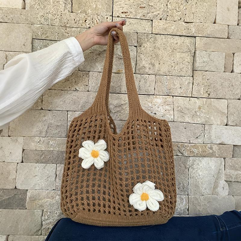 Women Knitted Shoulder Bag Tote Handbag Large Capacity Summer Beach Bag Lightweight Casual Top Handle Bag Chic Hobo Bag