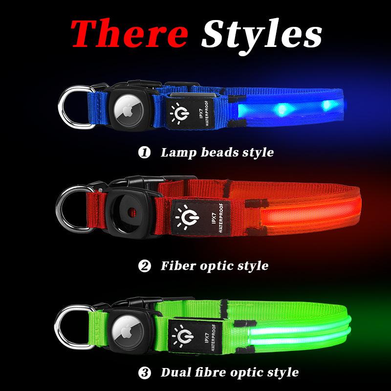 Rechargeable LED Light-emitting Pet Protective Collar with Airtag for Dog Loss Prevention and Tracking, Waterproof