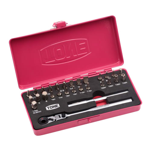 Tone Bit Ratchet Set (Raspberry) BRFS27RB, 6.35mm Bit Width, 29 Pieces