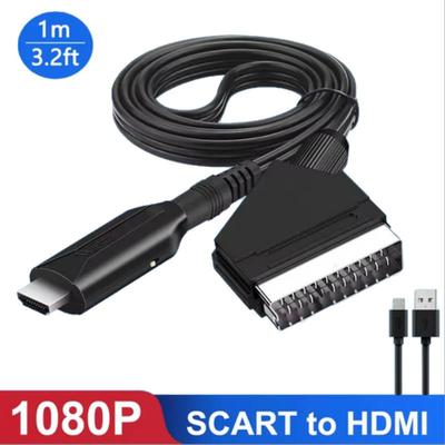 HD 1080P SCART To HDMI-compatible Converter Adapter Scart Male To HDMI Female Audio Video Adapter with USB Cable for HDTV/DVD/PC