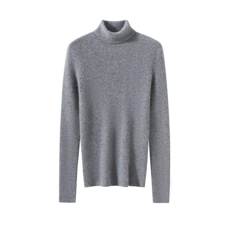 Women's 100% Cashmere High Neck Sweater - Autumn/Winter Rib Knit Base Layer