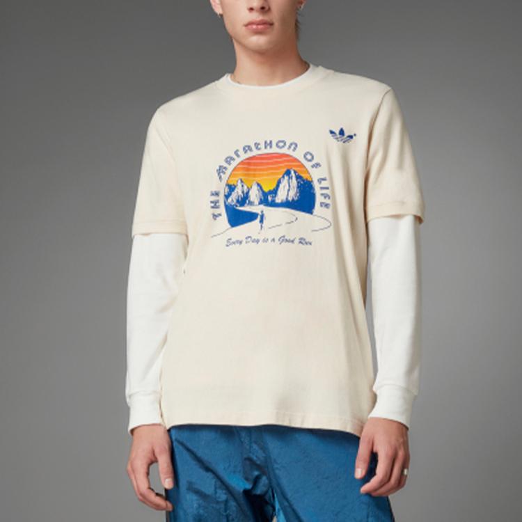 Adidas Originals BLUE VERSION GRAPHIC T Shirts Men's Ecru Crew Neck Moderate Straight Fit HC7587