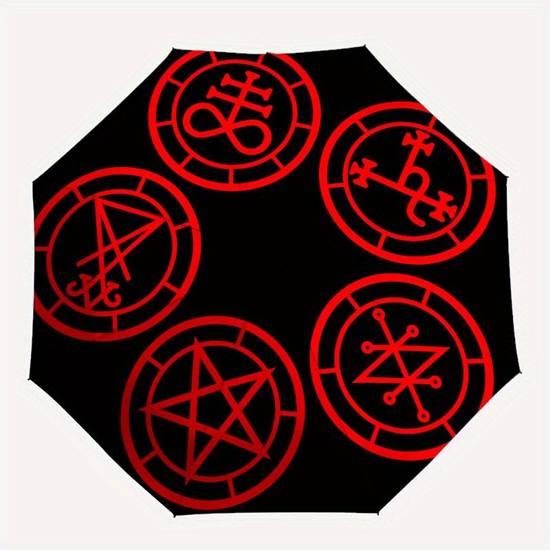 Red Mystic Symbols On Black Background Sticker DecalUmbrella, Portable 3-Fold Compact Umbrella,Christmas Gift ES496