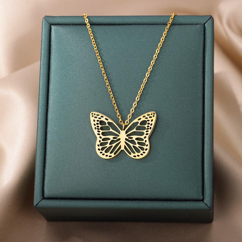 Stainless Steel Butterfly Pendants Necklaces for Women Goth Fashion Gold Color Choker Necklace Aesthetic Wedding Jewelry Gift