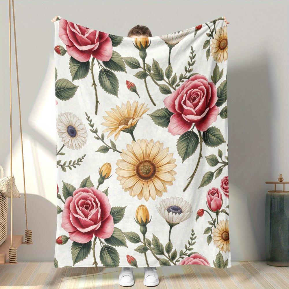 Classic Botanical Pattern Fleece Blanket Elegant Floral Theme Soft Warm Throw Interior Decoration Bedding Cover For Home50X80