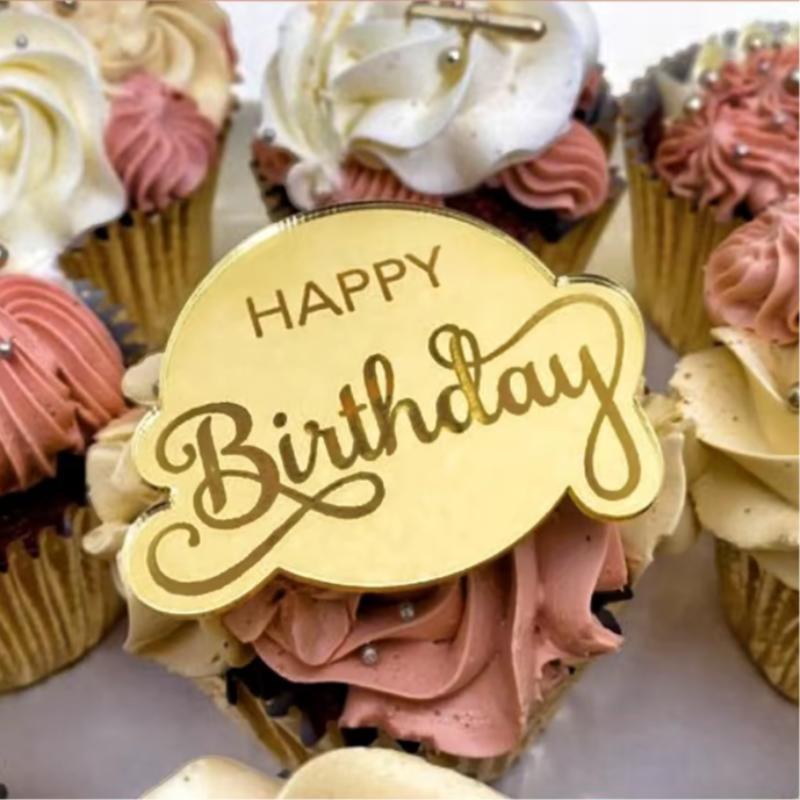 10 ks Toppery na dort Všechno nejlepší k narozeninám Zlaté Zlaté Akrylové Kulaté Toppery na Cupcaky Pro Děti Narozeniny Miminko Party Nástroje na Dekoraci Dortu