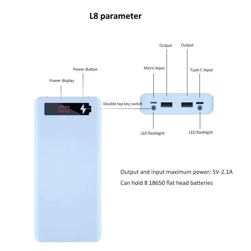 8-Slot DIY 18650 Battery Power Bank Case Digital Display 5V 21A Fast Charger Box for Travel Business Trip Use