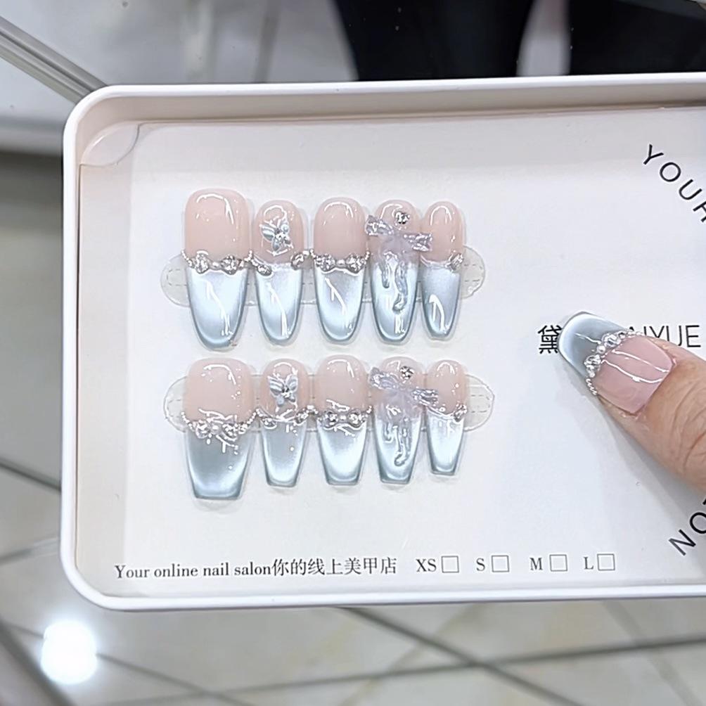 Pure Hand-dressed Armor Spring and Summer New Summer Blue Sea Ice-transparent Cat Eye Pure Lustful Temperament Nail Patch