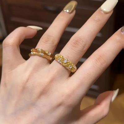 Wysokiej jakości rękodzieło z drutu Nowość w pierścionkach z diamentowym bambusowym kółkiem dla kobiet prosty pierścionek lekko luksusowy Biżuteria ślubna dla par