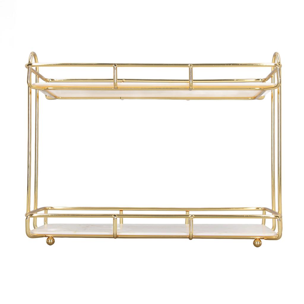 2 Tier Bathroom Shelf Countertop Standing Shelf with Partition Cosmetic Storage Rack Holder Gold Small 31x23cm