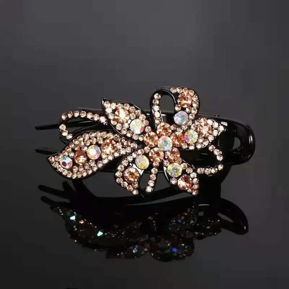 Shiny Rhinestone Hairpin Flower Leaf Duckbill Hair Claws Retro Hair Clips Accessories For Women Shinning Ponytail Headwear