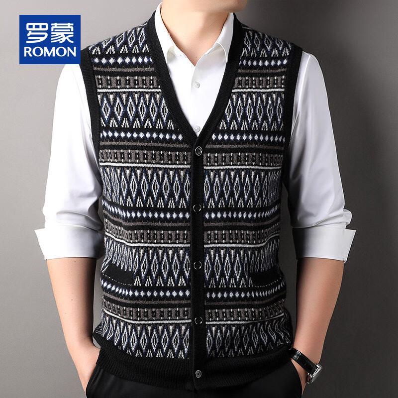 Romon Men's 100% Cashmere V-Neck Cardigan Vest