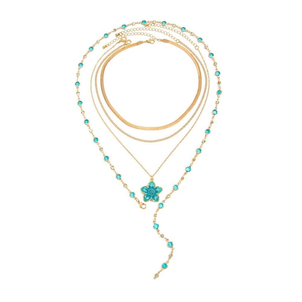 Flower Pendant Metal Stacked Necklace Beads Zinc Zinc Alloy Neck Pendant Stacked Collarbone Chain  Women синий