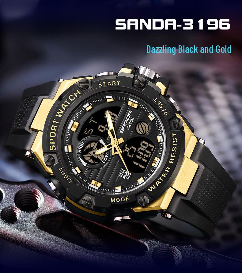 Sanda Trendy Dual Display Men's Waterproof Sport Watch with Alarm and Timer