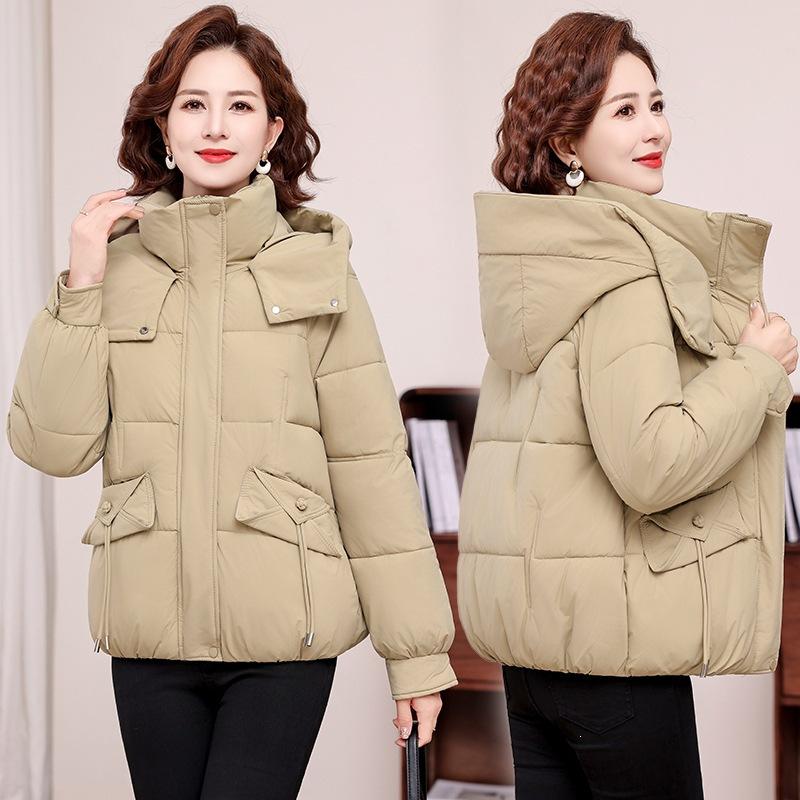 Middle-aged and elderly down cotton-padded clothes women's short hooded winter new fashion cotton-padded clothes plus size mother's cotton-padd
