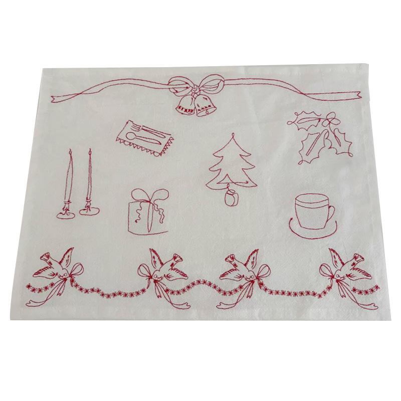 1Pc Cotton Christmas Cover Cloth Photography Props Christmas Pattern Decorative Cloth Embroidery Meal Mat Background Cloth