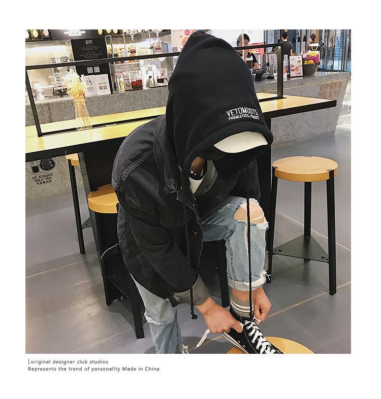 Herr Höst Oversize Harajuku Jeansjacka med Huva - Trendig Koreansk Stil