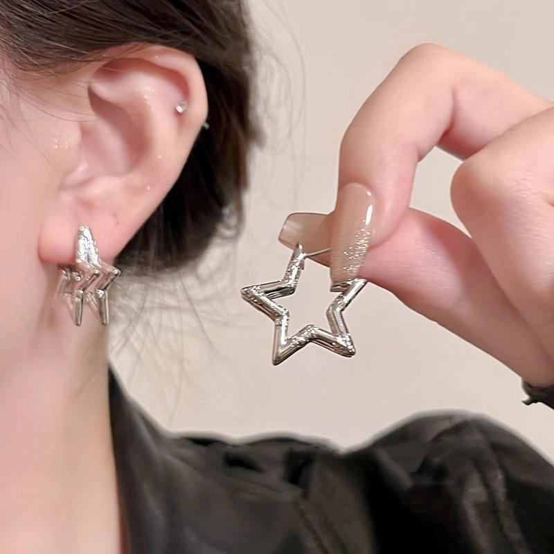 Серьги-подвески в виде восьмиконечной звезды из голубого циркона для женщин, серебристого цвета, с кисточками-звездами, серьги-клипсы, Y2K украшения, подарок