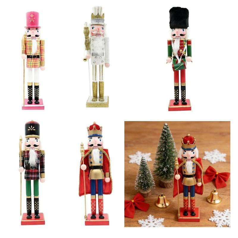 Christmas Nutcrackers Ornament Small Wooden Soldier Christmas Decorations Nutcrackers Figure Ornament for Table Shelf