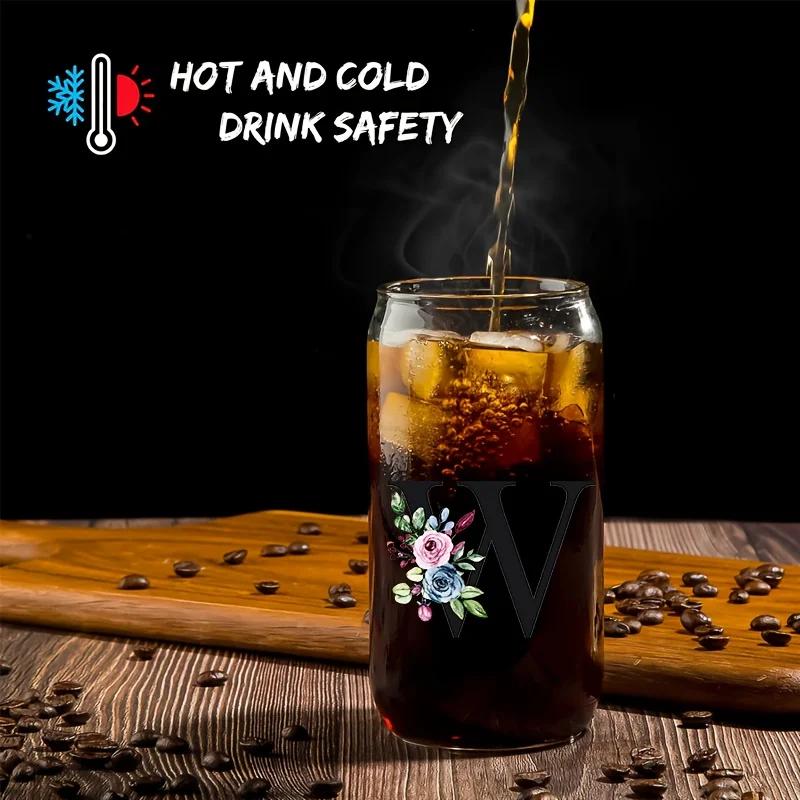 1 STÜCK 24 Buchstaben Glas Trinkbecher mit Bambusdeckel Strohhalm Individuelle Eiskaffeetasse 470ML Klares Mason Jar Bier Smoothie Cocktail