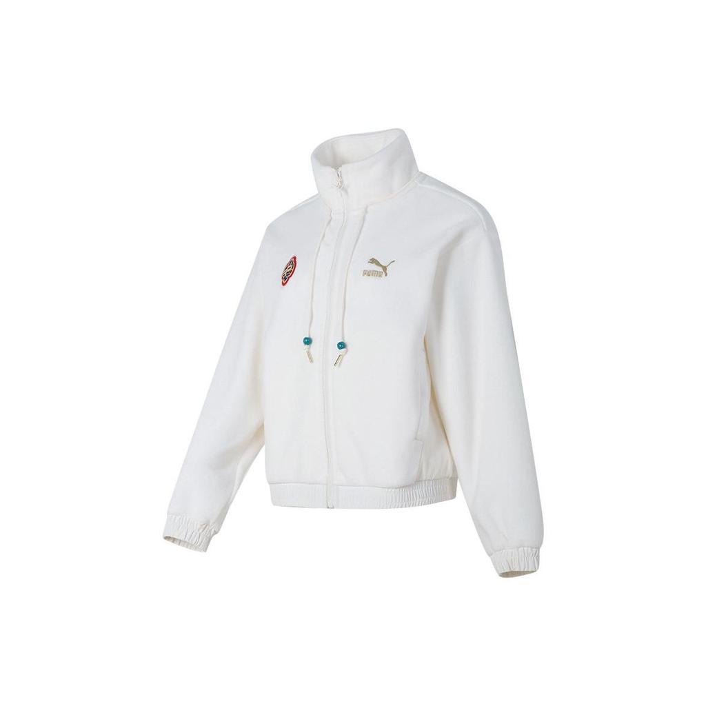 Puma Cny Series New Year Logo Embroidered Outdoor Warm Stand Collar Fleece Jacket Women Jacket White 625838-65