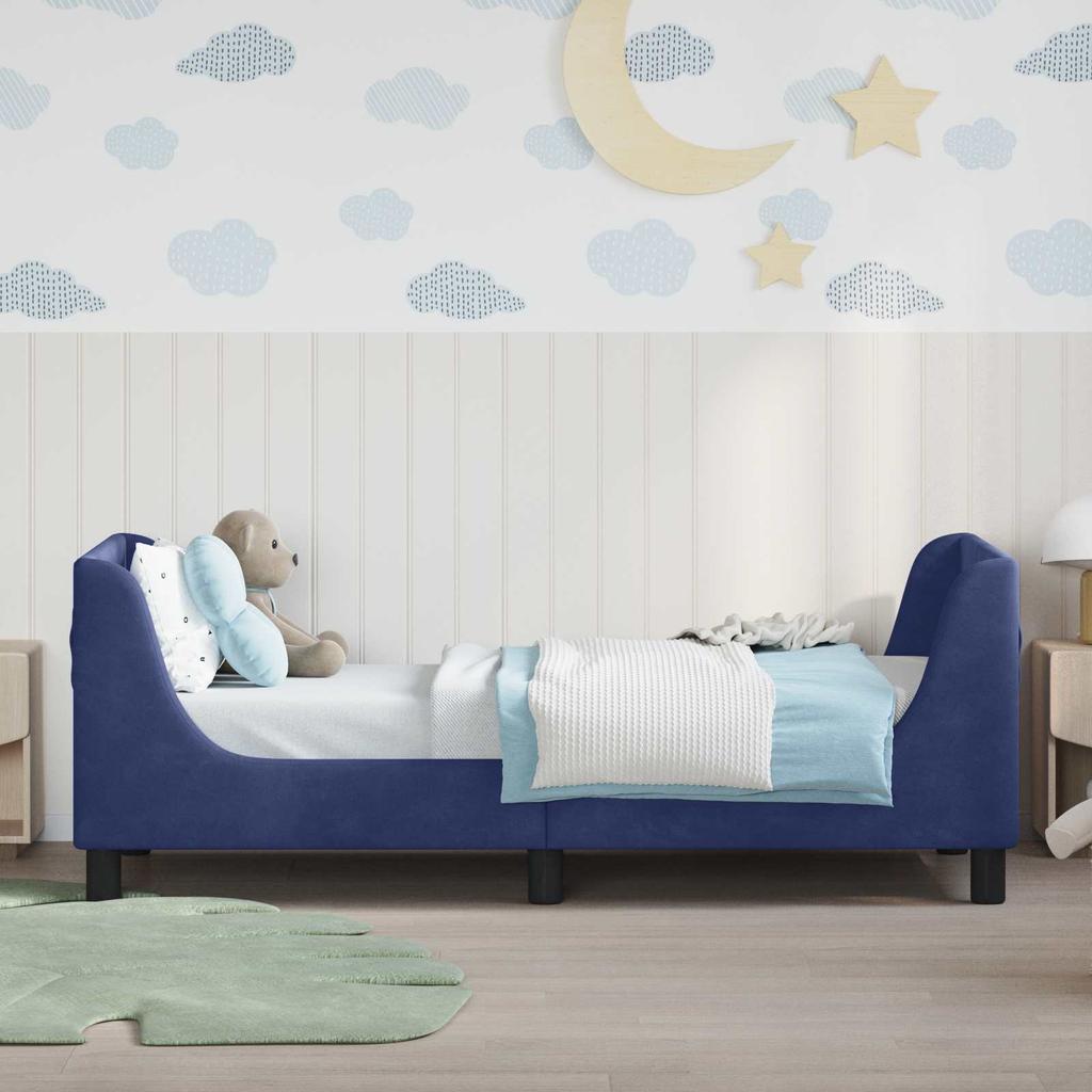 Children S Bed Frame with Headboard Police Blue 80 X 160 Cm Velvet