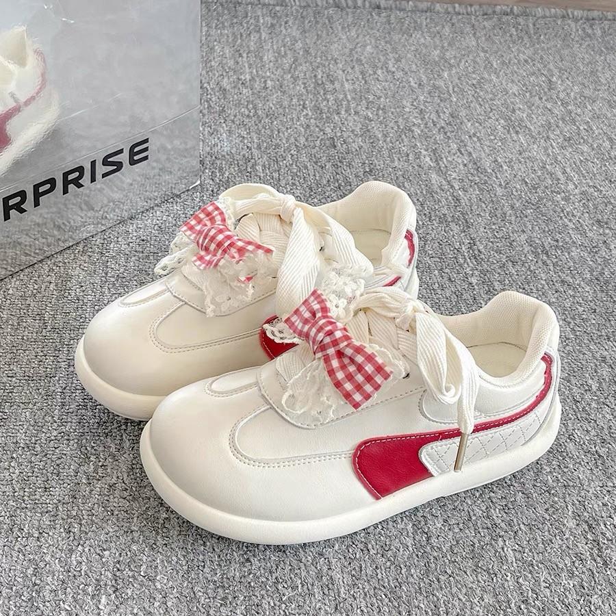 Ugly Cute Platform German Training Shoes Women 2025 New Spring and Autumn Cute Girl Versatile Shoes Bow Platform White Shoes