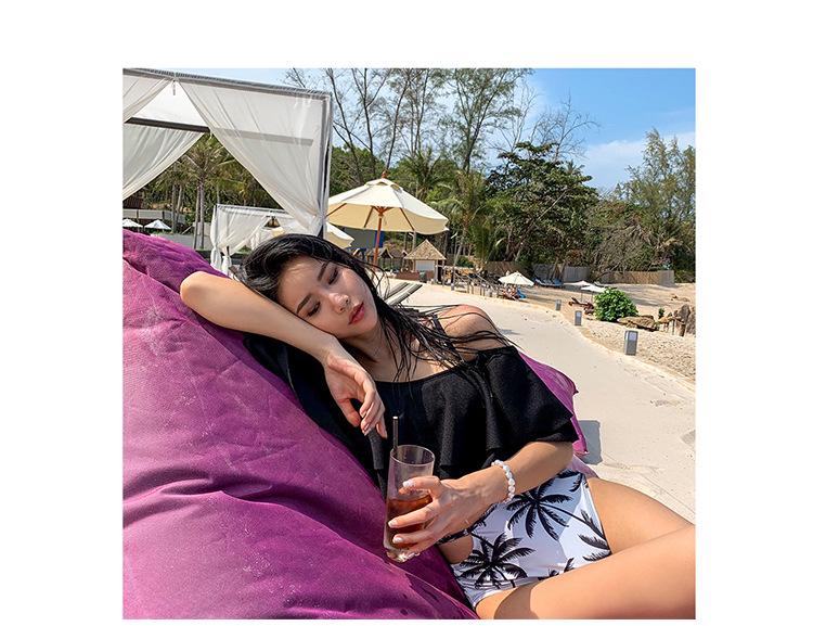 Korean-Style One-Shoulder Ruffle Bikini: Tummy Control, Slimming, Sexy Coconut Leaf Swimwear