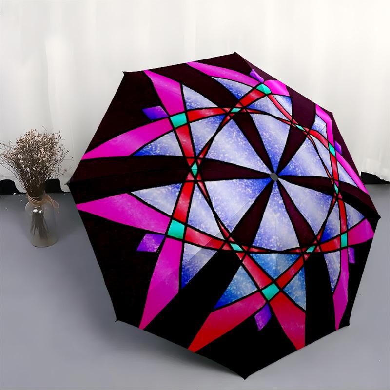 1pc Stained Glass Automatic Open/Close Umbrella - Compact Travel Umbrella, Gift for Birthday, Holiday Yy260106039