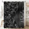 Black Sequin Shower Curtain For Bathroom Decor Shiny Sparkly Fabric With Personalized Name Modern Stylish Decorative Bath Mat Co