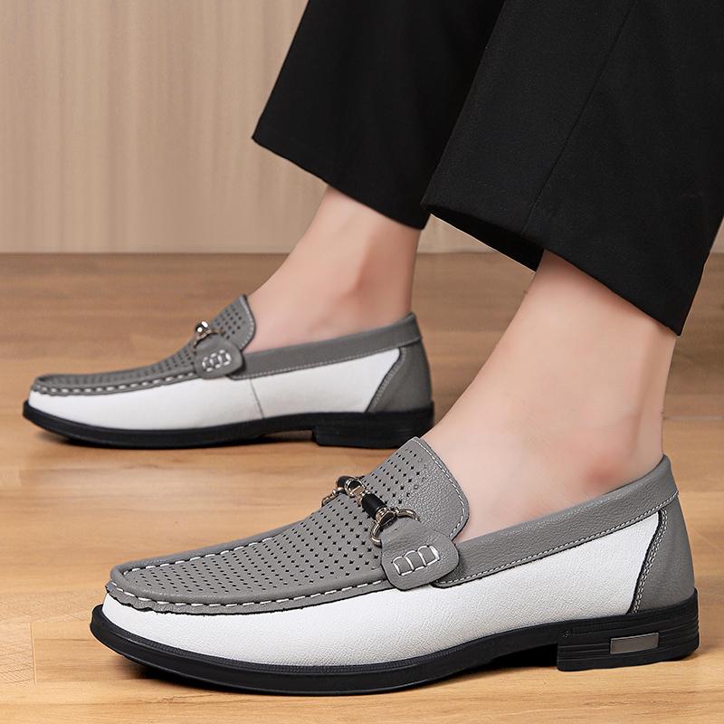 Summer Men's Loafers Hollow-Out Dress Shoes Design Non-Slip Walking Shoes Comfortable Male Casual Footwear Simple Flats