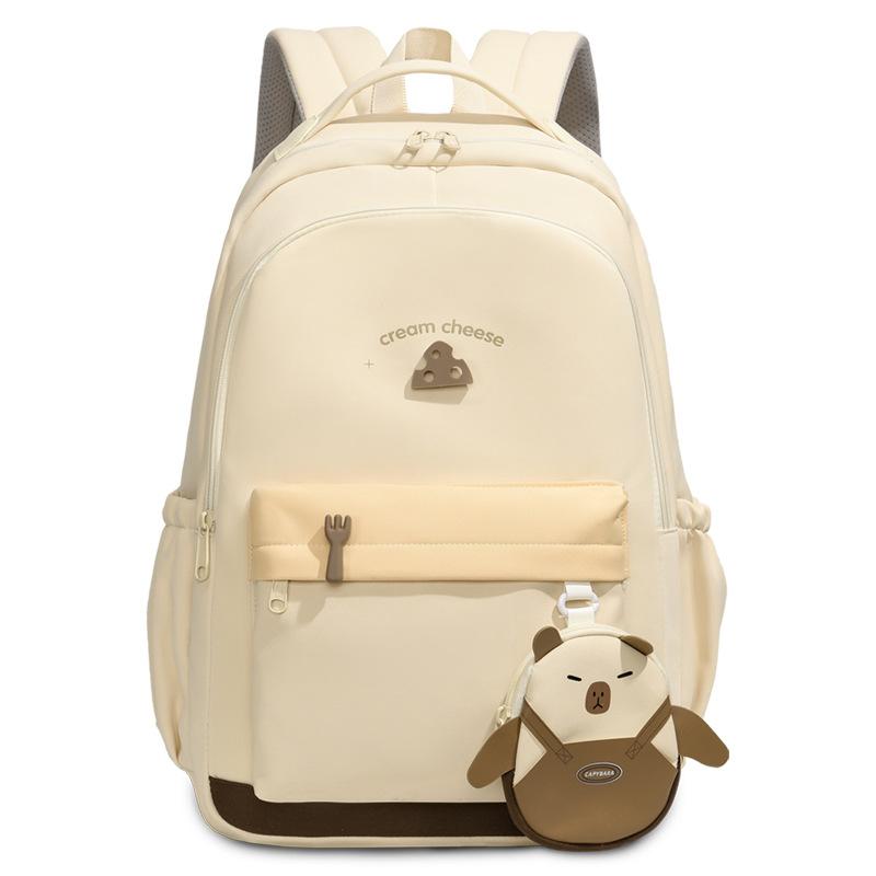 Women's Solid Color Backpack Student Large Capacity Schoolbag Commuter Backpack