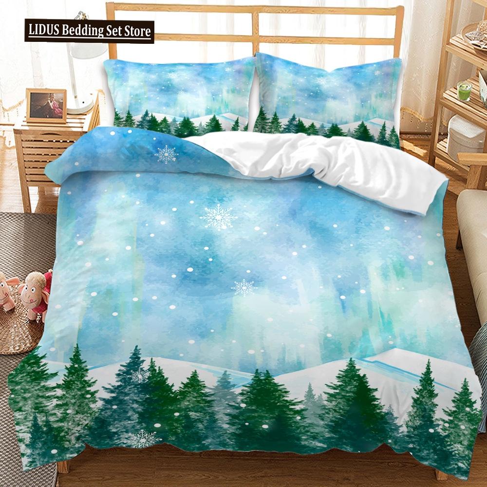 Nordic Style Duvet Cover Set 3D Snow Tree Print Dreaminess Bedding Set Adult Polyester Comforter Cover And Pillowcase King Size