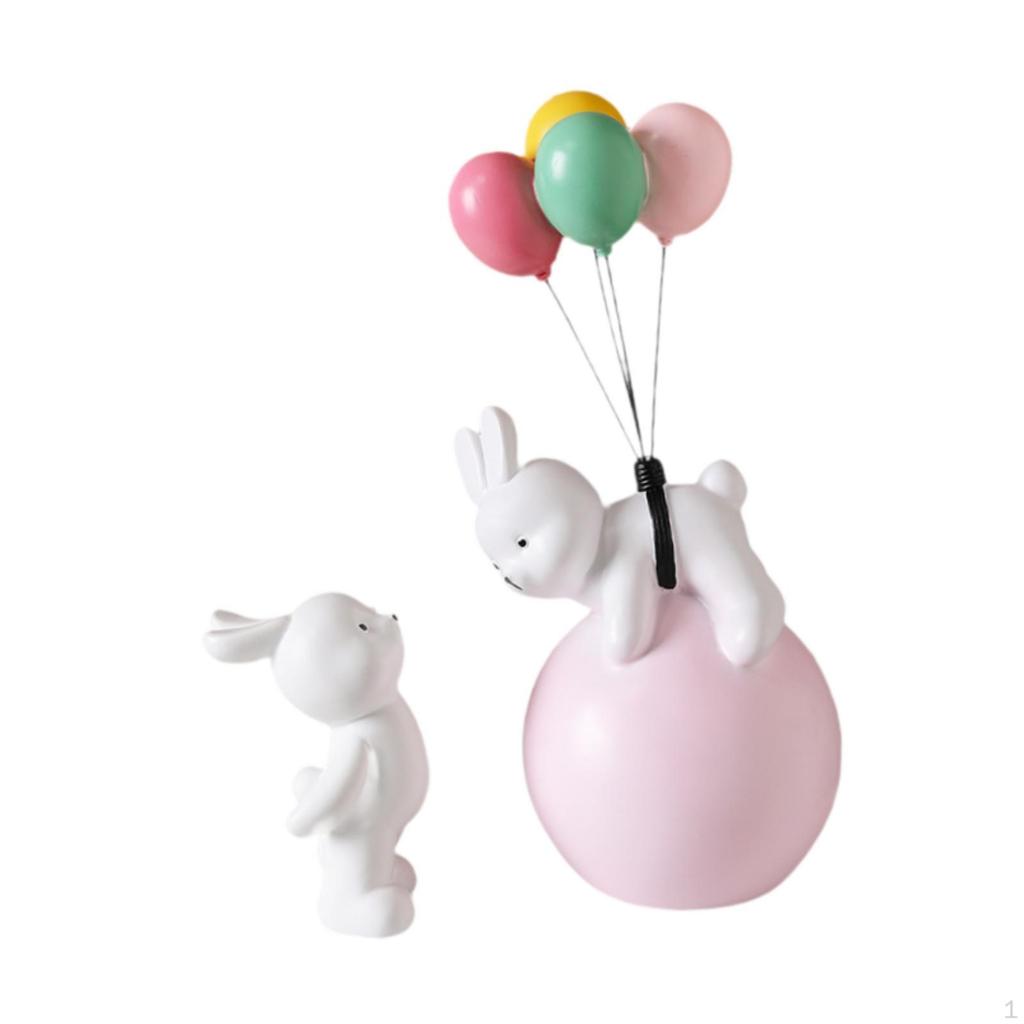 Balloon Bunny Figurine Flying Figure Funny Resin Tabletop Ornaments Sculpture Couple Statue