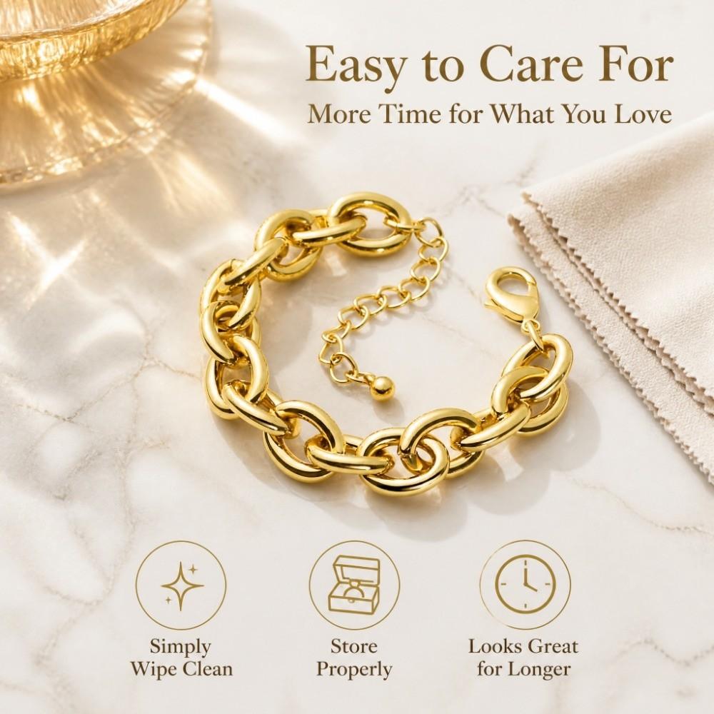 Gold Plated Chunky Chain Bracelet Stainless Steel Curb Link Bracelet Cable Chain Bracelet For Men