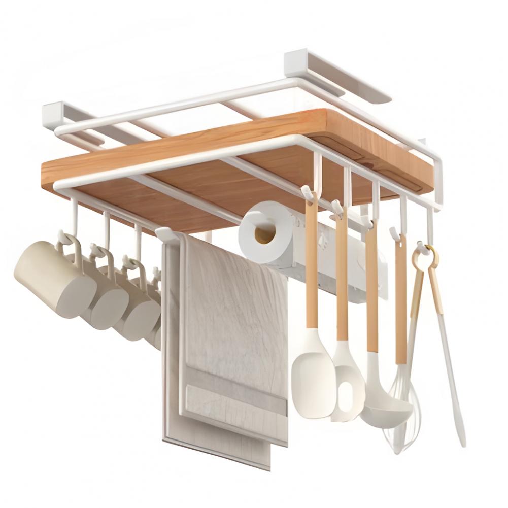 Kitchen Hanging Organizer Rack Strong Load-bearing Storage Rack With Hooks Sturdy Space-efficient Shelf Lid Storage Holder