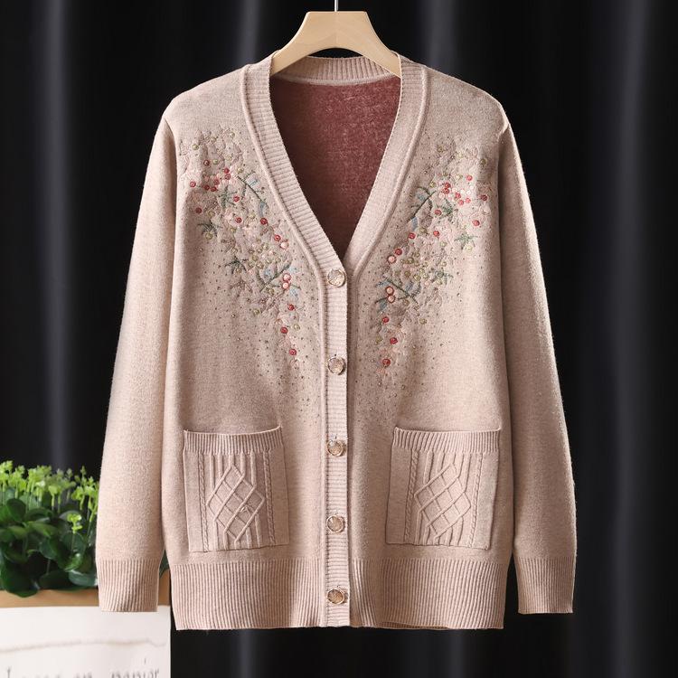 

Свитер бабушки в стиле «плюс бархат» для женщин среднего и пожилого возраста, куртка-свитер, утолщенная зимняя одежда, теплая одежда для мамы, утолщенная 4XL