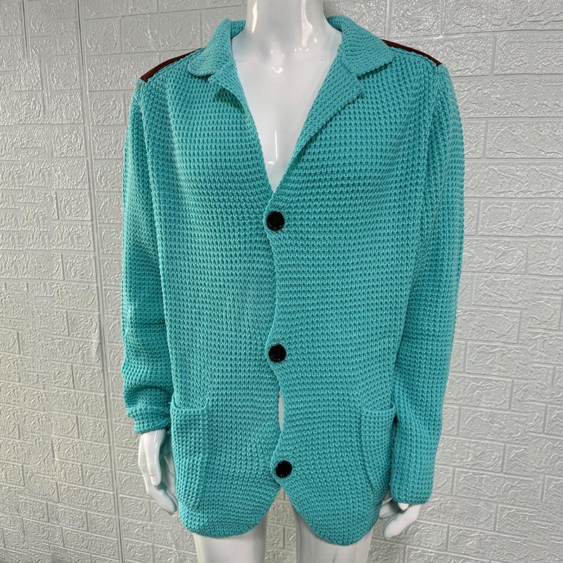 2025 Autumn/Winter Men's Slim Fit Cardigan Sweater with Turn-Down Collar in Plus Sizes - European and American Style.