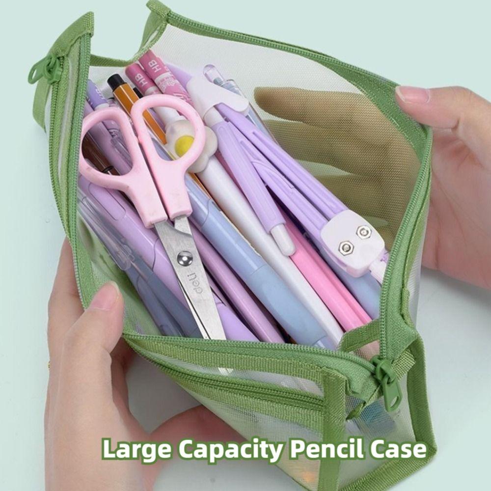 Transparent Pencil Case Mesh Stationery Bag Durable Stationery Storing Bag  Students
