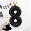 40-tommers Svart Tallballong Svart Krone Tall Folieballonger For 1-årsdag Babyshower Jubileum Bryllupsdekorasjon