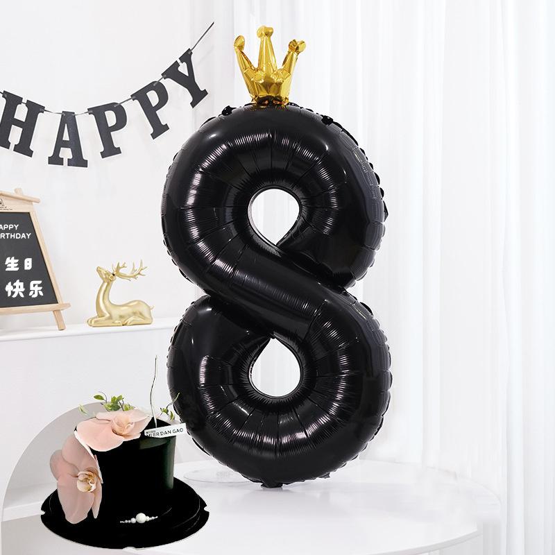 40-tommers Svart Tallballong Svart Krone Tall Folieballonger For 1-årsdag Babyshower Jubileum Bryllupsdekorasjon